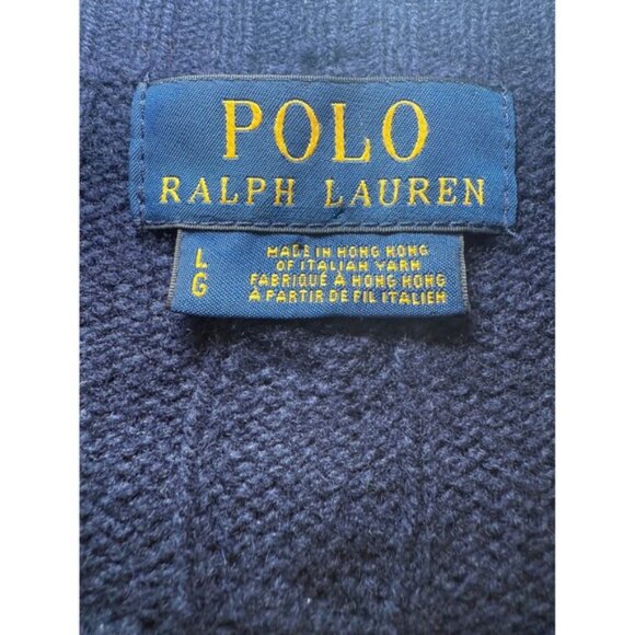Polo Ralph Lauren Cable Knit Sweater Wool Cashmere Mens L Navy Blue Crew Neck - Picture 3 of 10
